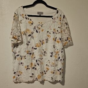 Floral Sheer Lace Lined Short-Sleeve Top Size 2X